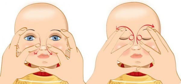 massage of the nose to a small child