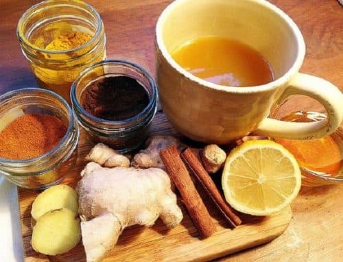 tea with ginger, cinnamon and lemon for colds