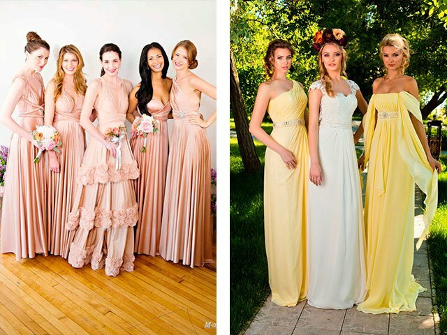 Beautiful fashionable dresses of bridesmaids