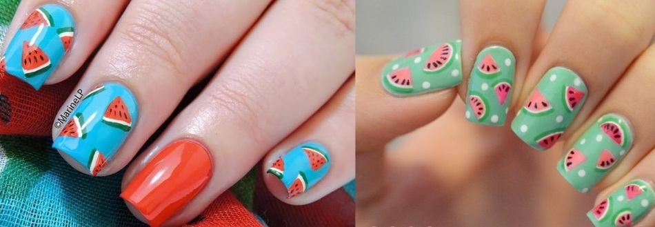 How to draw watermelon on nails? Nail design with watermelons