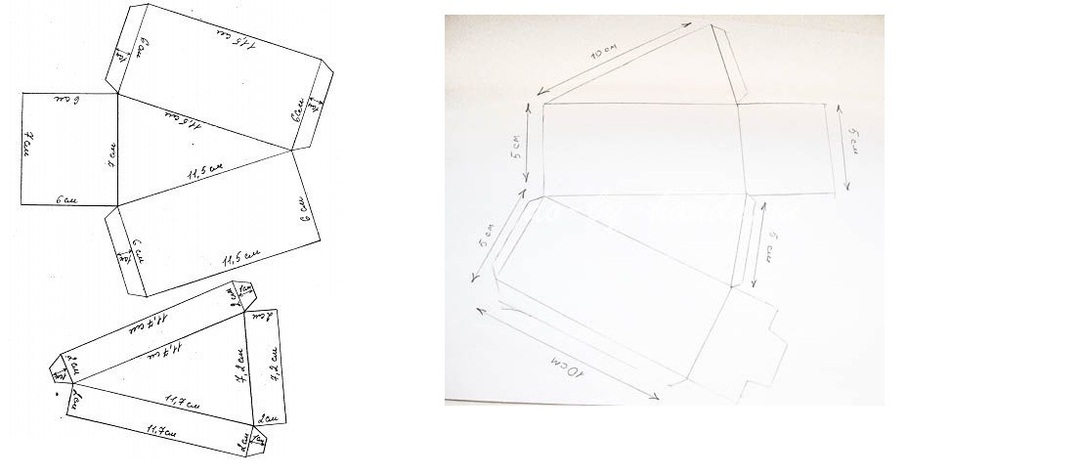 Cake gemaakt van papier en karton met wensen en verras jezelf: een sjabloon en een schema