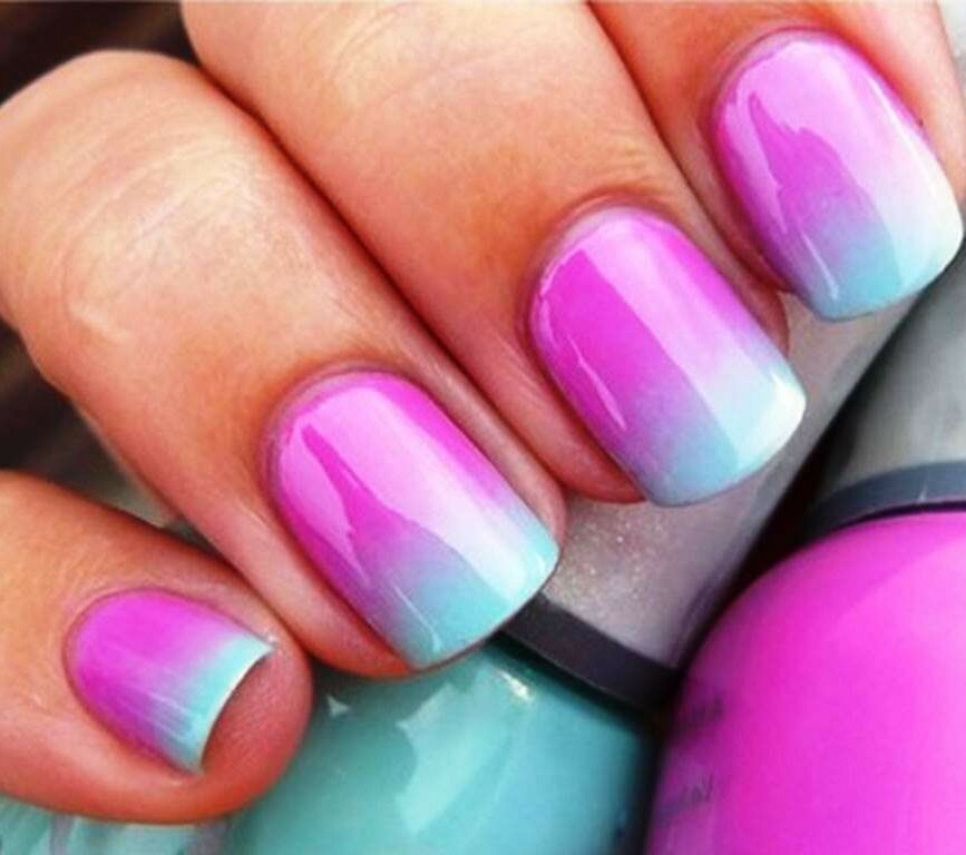 Pink ombre on nails, photo.